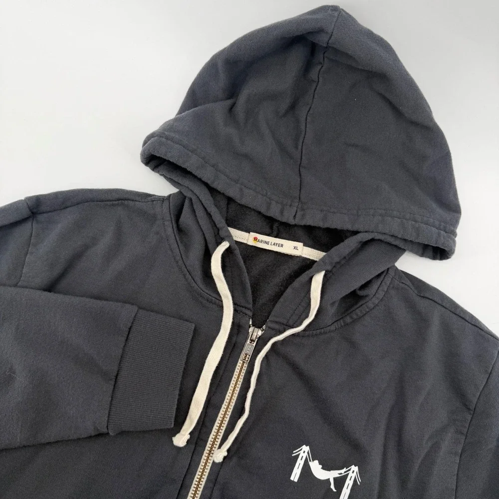 Marine Layer Zip Hoodie Mens XL‎ Gray Cotton Tencel Modal Hammock Graphic
